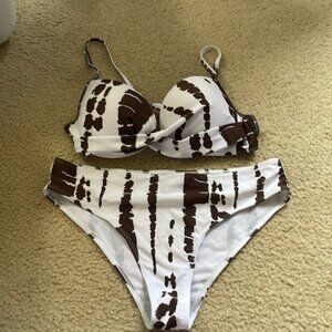 Shein Brown and White Bikini Set